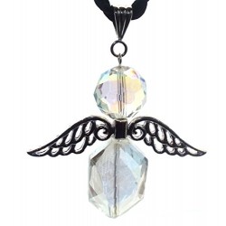 Large Guardian Angel Wing Aurora Borealis Quartz Crystal Pendant